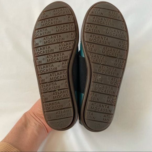 Atlanta Mocassins Kids Teal Patent Leather Slip-On Loafers with Elastic Strap - Picture 10 of 10